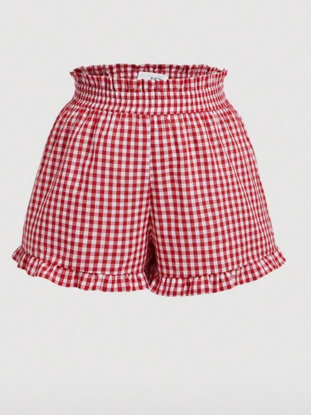 SHEIN Red Gingham High-Waist Ruffle Hem Shorts